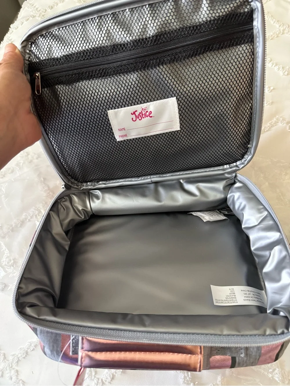 Justice Lunch Box with Pink Metallic Polka Dots